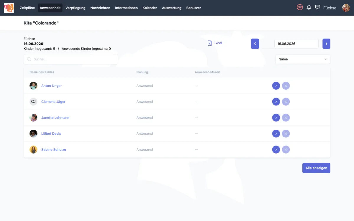 easychild Anwesenheitsliste als digitales Gruppenbuch