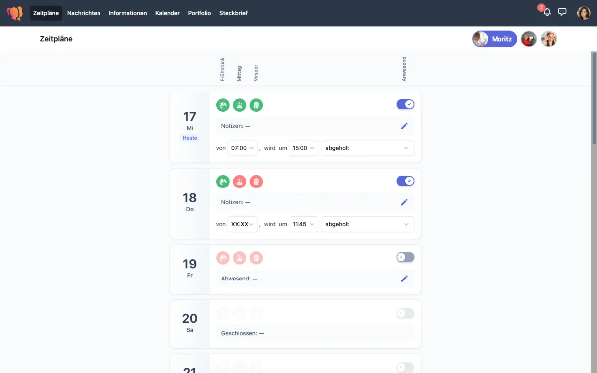 easychild Eltern-App mit An-/Abmeldung, Nachrichten und Portfolio